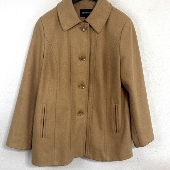 London Fog Caramel Pea Coat Classic Wool-Blend Button Down Coat Size XL - Picture 1 of 8